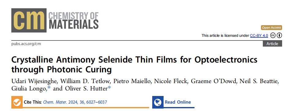 《Chemistry of Materials》：通過光子燒結(jié)制備用于光電器件的晶體硒化銻薄膜（IF=8.695）